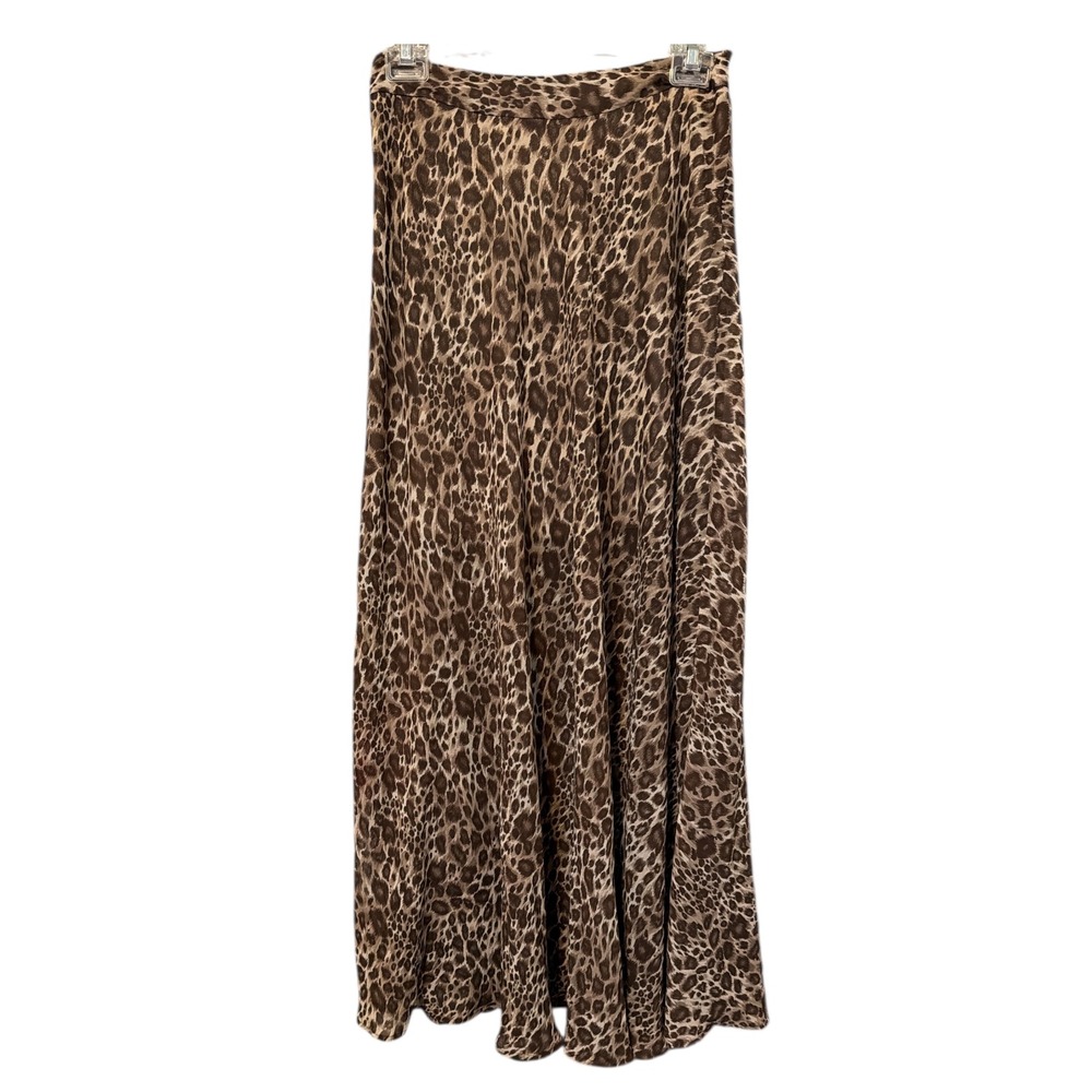 Love 21 Women Brown Leopard Print Maxi Skirt XS High Waist Lined Animal Print
